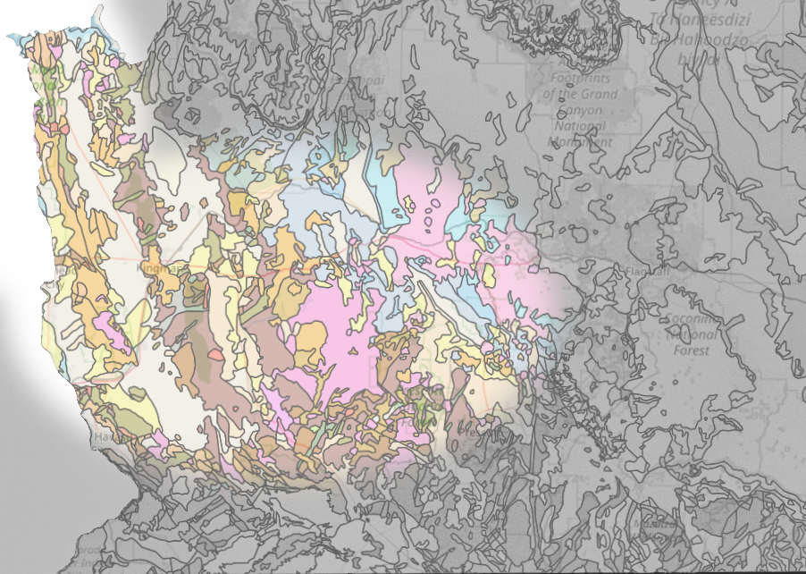 a geological map of Northwest Arizona with Dirt Road Real Estate's range highlighted.